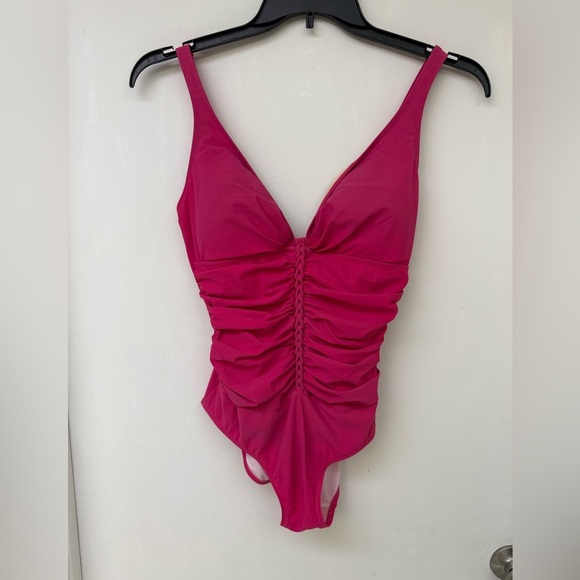 Profile by gottex Vibrant Pink Ruched Swimsuit Size 42D - Picture 1 of 7